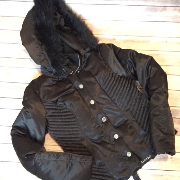 bebe Jackets & Blazers - Bebe Black Down Winter Jacket W/ Fur Hood